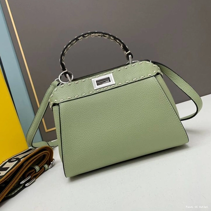 HOT Green Mini Leather In Peekaboo Bag Stitching Fendi Calf Iconic 0801